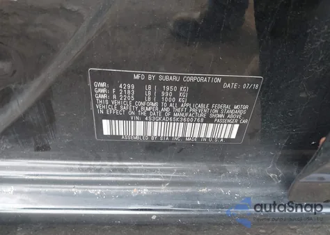 2019 Subaru Impreza 2.0I Premium z USA, uszkodzony, nr VIN 4S3GKAD65K3600768